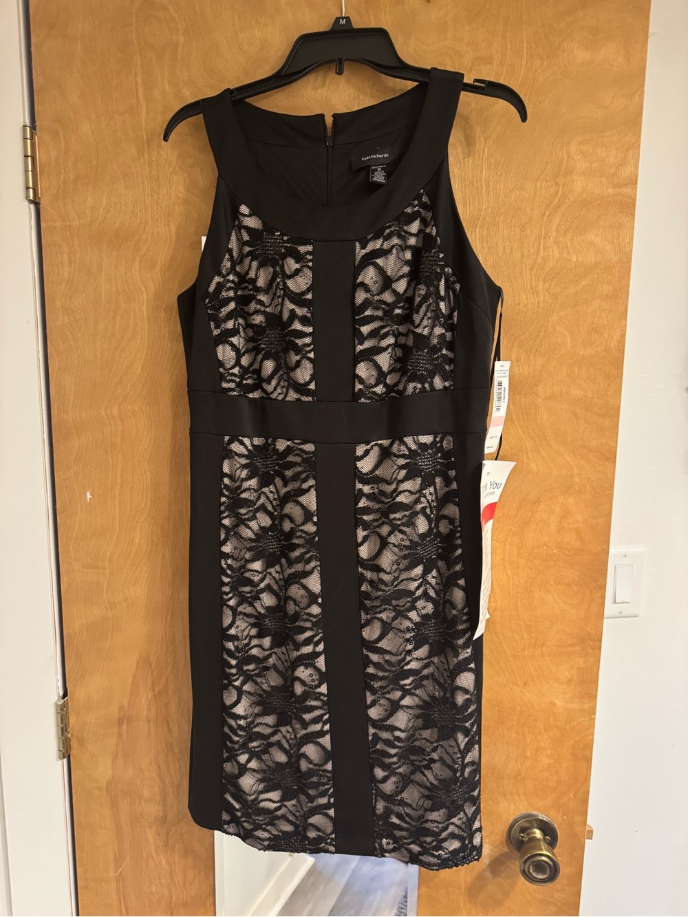 R&M Richards Black Lace Midi Dress with Nude Underlay